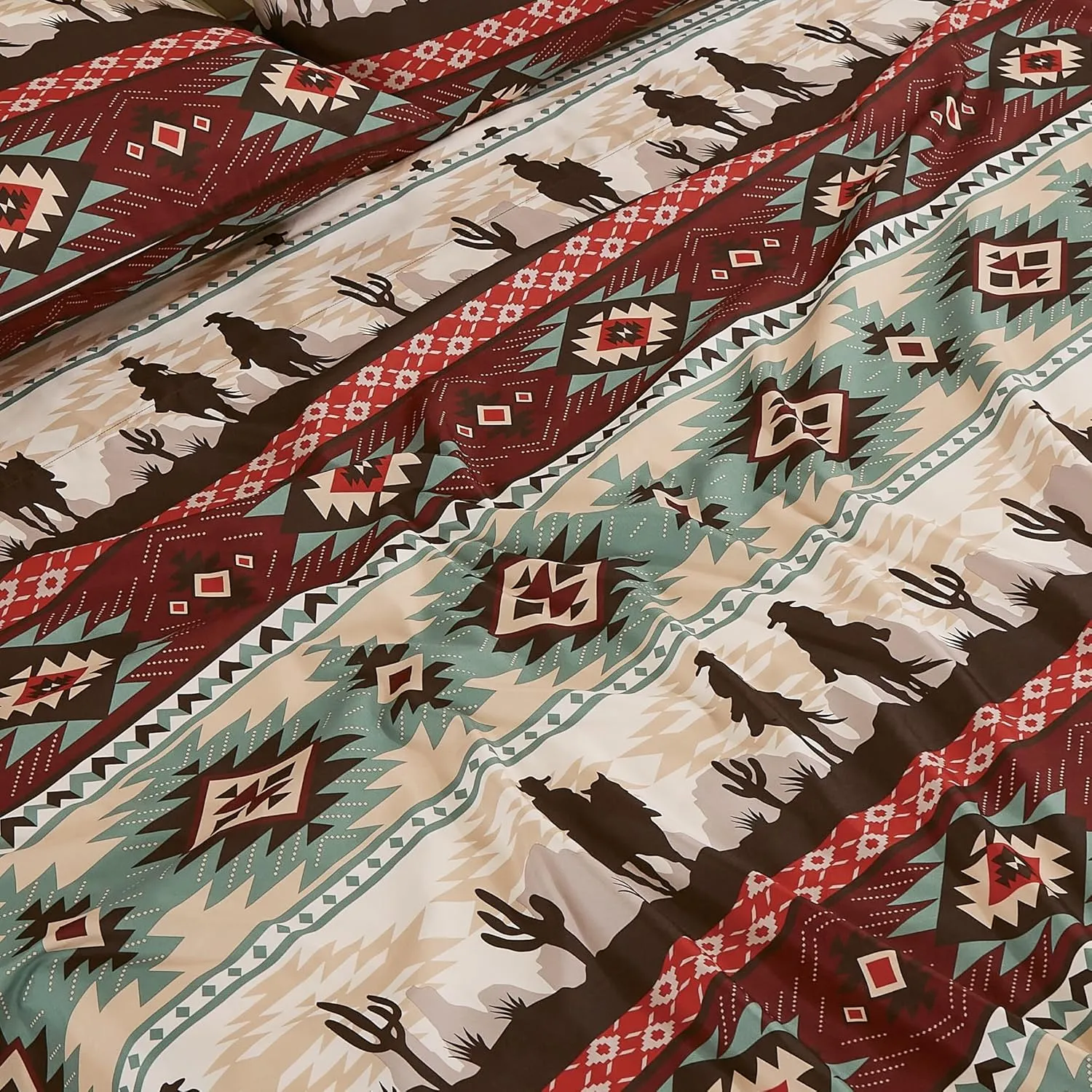 Chezmoi Collection 4-Piece Southwestern Cowboys Aztec Sheet Set Full - Multicolor Teal Brown Beige Tan Red Printed Brushed Microfiber Lightweight Breathable Deep Pocket Bed Sheets