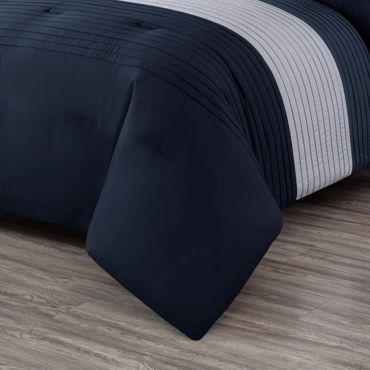 Chezmoi Collection Briar 7-Piece Full Bed in a Bag - All Season Lightweight Microfiber Comforter Set - Includes Sheets & Shams - Navy/Blue/Gray Pleated Stripe Design