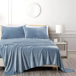Chezmoi Collection Extra Soft Fleece Sheet Set California King, Microplush Non-Pilling Velvety Bed Sheet, Deep Pocket - Lightweight All Season Warmth, California King, Cool Blue