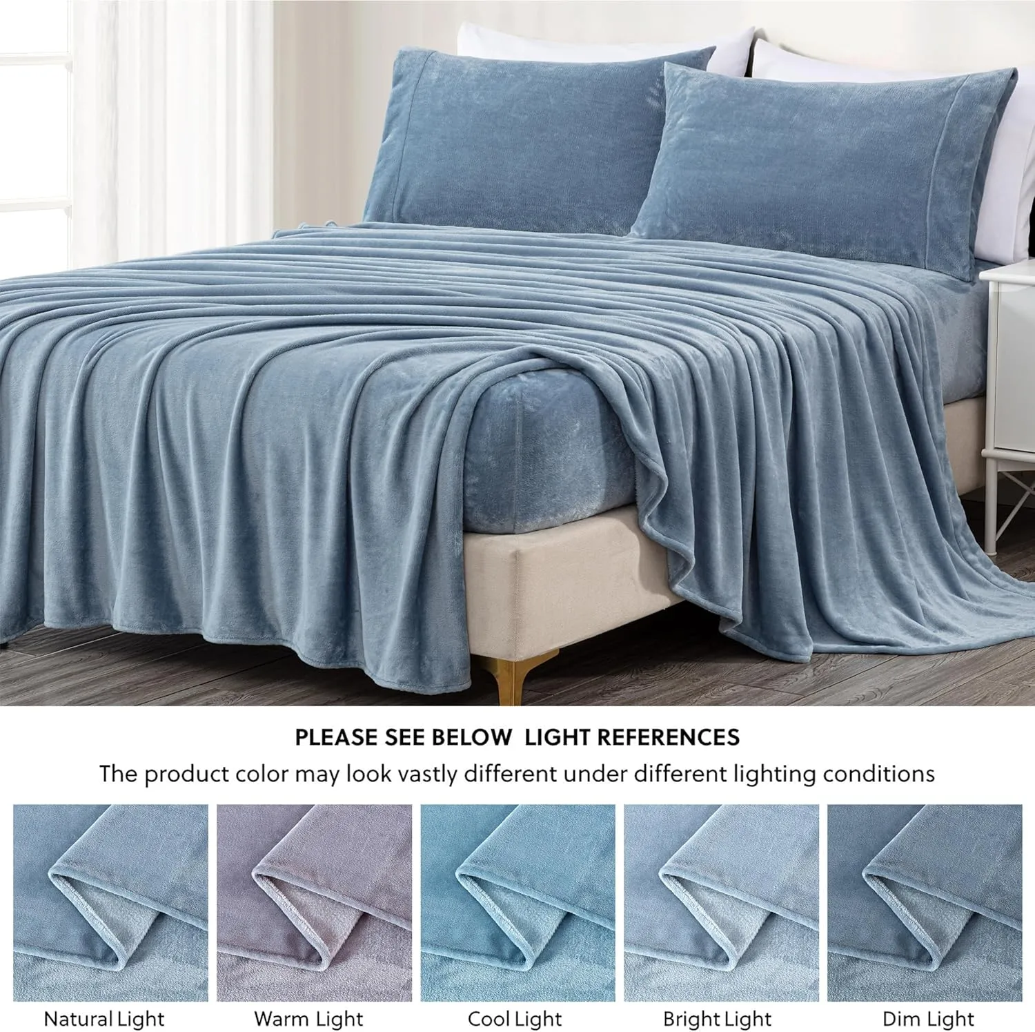 Chezmoi Collection Extra Soft Fleece Sheet Set California King, Microplush Non-Pilling Velvety Bed Sheet, Deep Pocket - Lightweight All Season Warmth, California King, Cool Blue