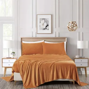 Chezmoi Collection Extra Soft Fleece Sheet Set California King, Microplush Non-Pilling Velvety Bed Sheet, Deep Pocket - Lightweight All Season Warmth, California King, Marigold