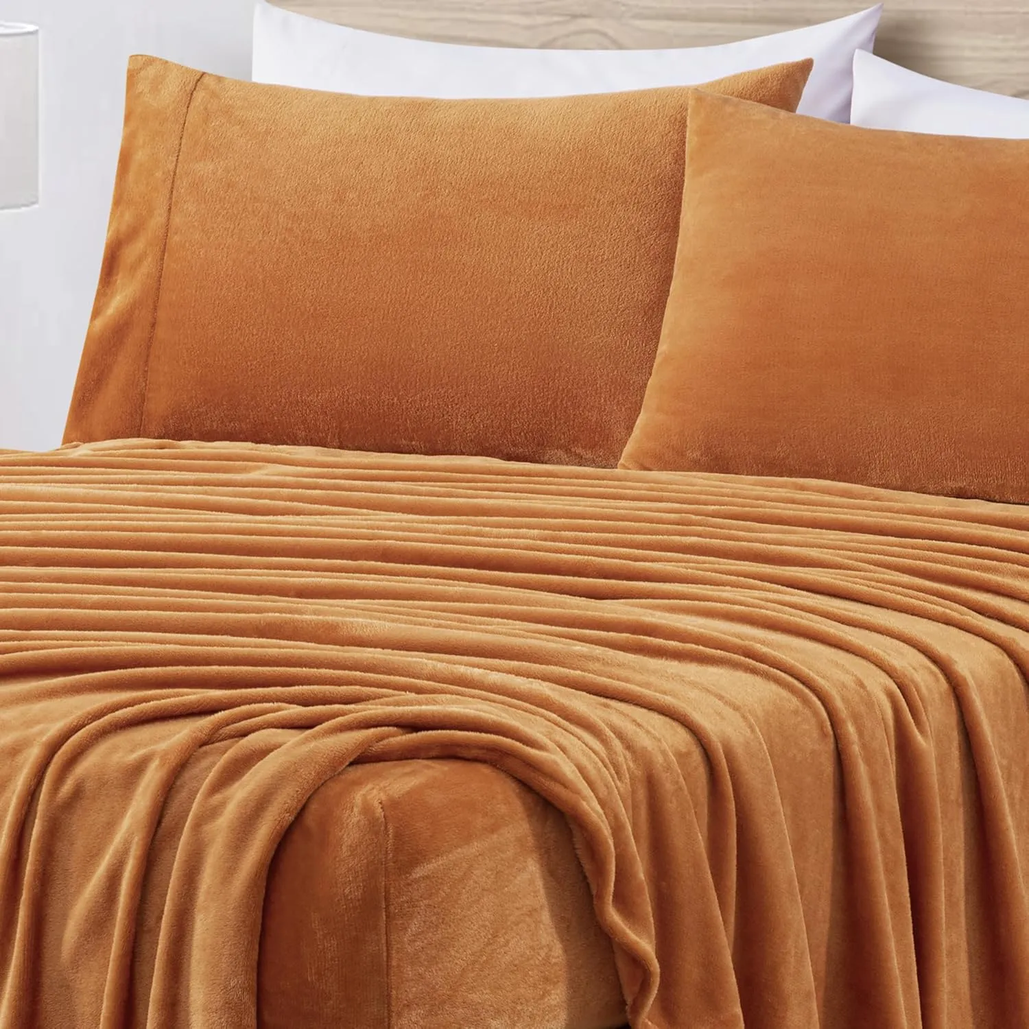Chezmoi Collection Extra Soft Fleece Sheet Set California King, Microplush Non-Pilling Velvety Bed Sheet, Deep Pocket - Lightweight All Season Warmth, California King, Marigold