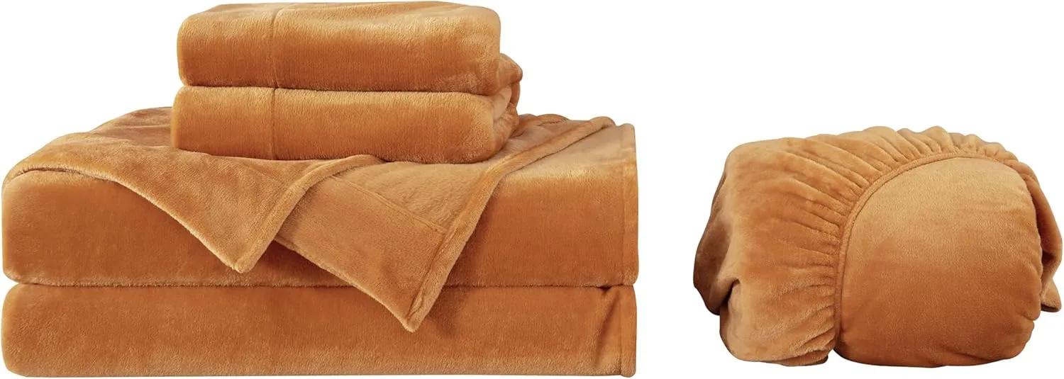 Chezmoi Collection Extra Soft Fleece Sheet Set California King, Microplush Non-Pilling Velvety Bed Sheet, Deep Pocket - Lightweight All Season Warmth, California King, Marigold