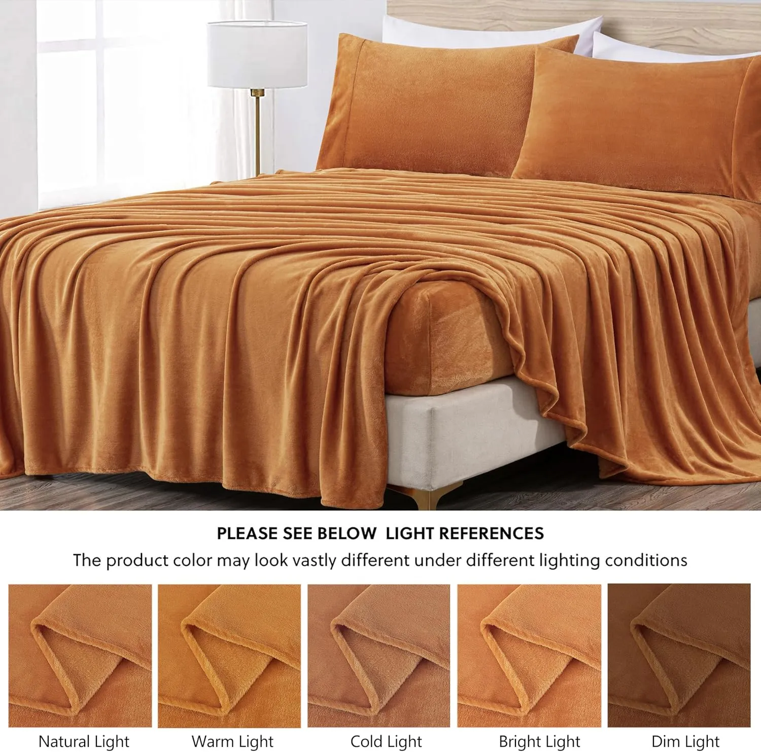 Chezmoi Collection Extra Soft Fleece Sheet Set California King, Microplush Non-Pilling Velvety Bed Sheet, Deep Pocket - Lightweight All Season Warmth, California King, Marigold