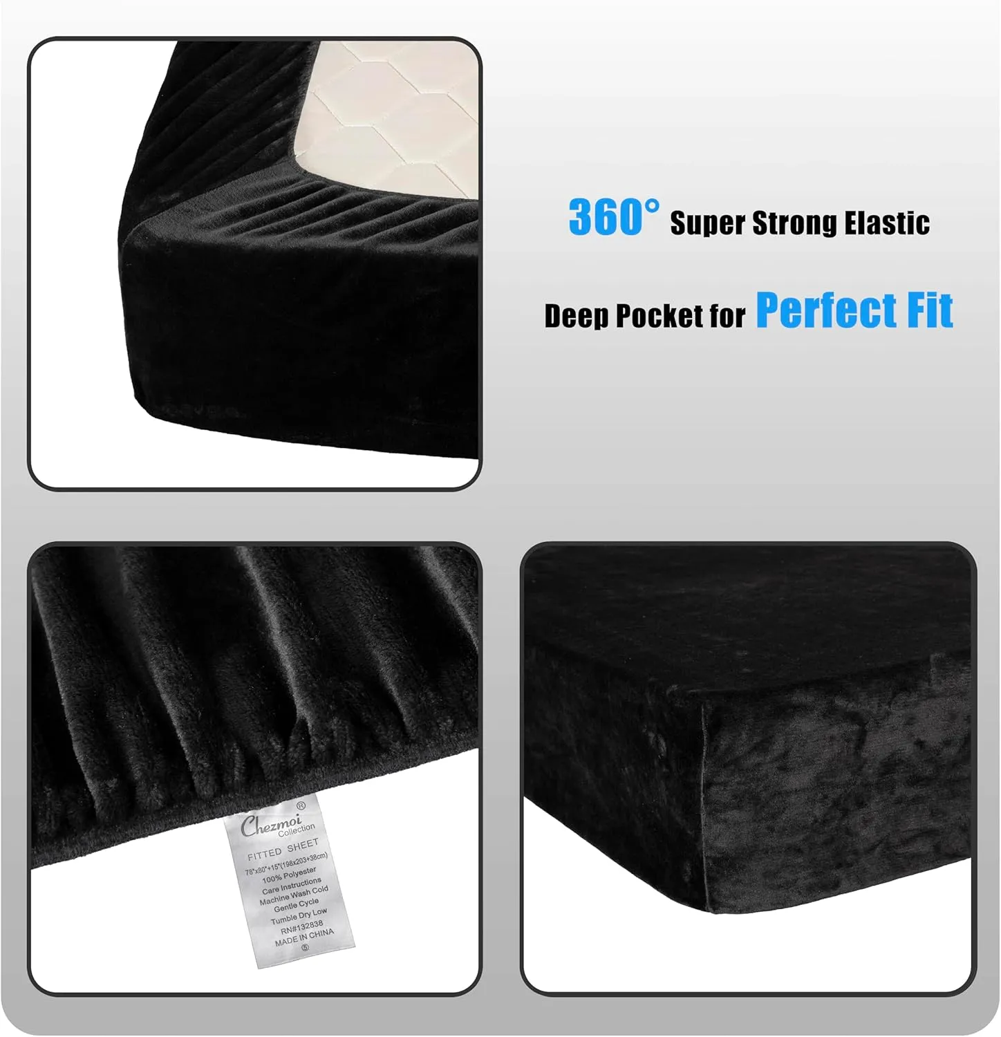 Chezmoi Collection Extra Soft Fleece Sheet Set Queen, Microplush Non-Pilling Velvety Bed Sheet, Deep Pocket - Lightweight All Season Warmth, Queen, Black