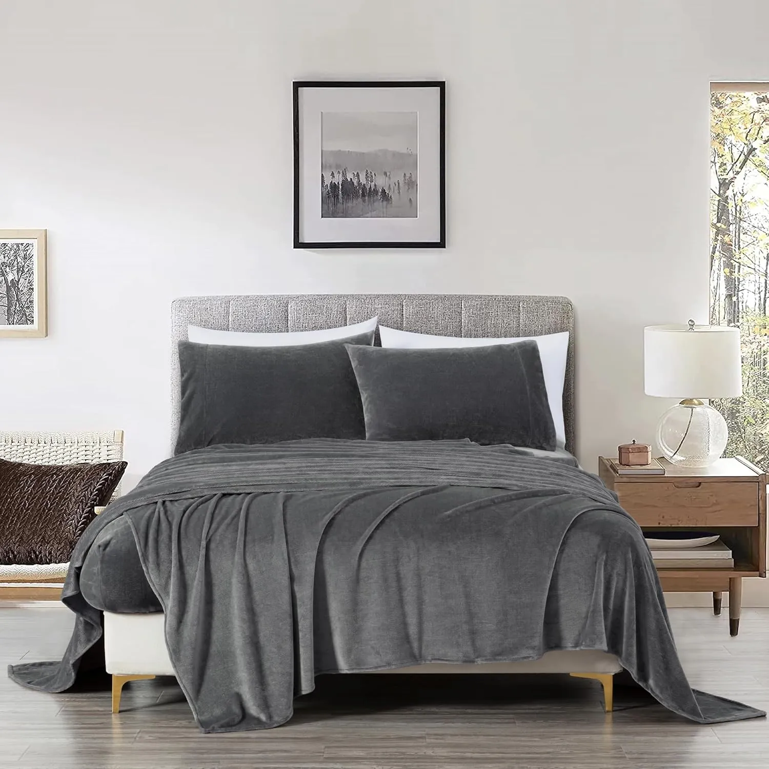 Chezmoi Collection Extra Soft Fleece Sheet Set Queen, Microplush Non-Pilling Velvety Bed Sheet, Deep Pocket - Lightweight All Season Warmth, Queen, Gray