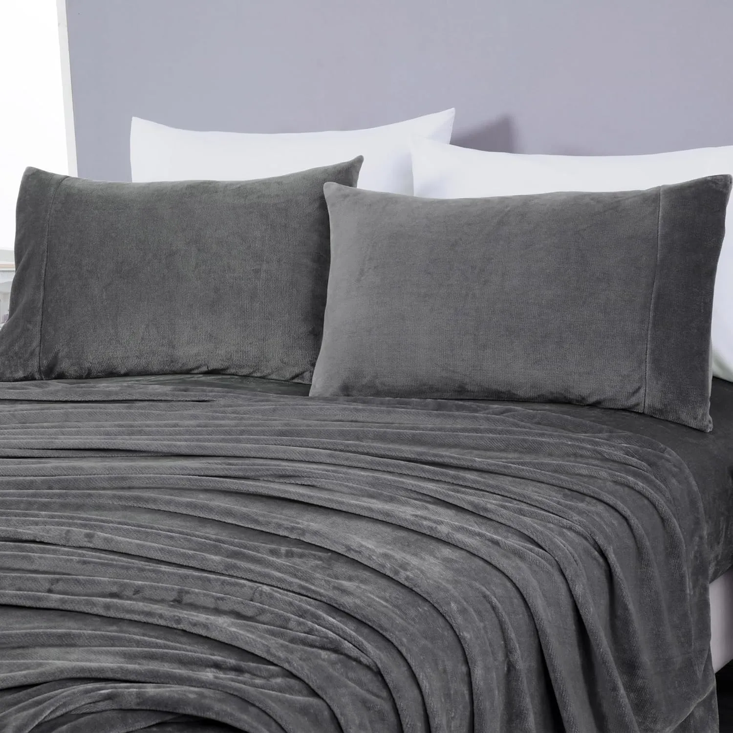 Chezmoi Collection Extra Soft Fleece Sheet Set Queen, Microplush Non-Pilling Velvety Bed Sheet, Deep Pocket - Lightweight All Season Warmth, Queen, Gray