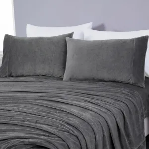Chezmoi Collection Extra Soft Fleece Sheet Set Queen, Microplush Non-Pilling Velvety Bed Sheet, Deep Pocket - Lightweight All Season Warmth, Queen, Gray