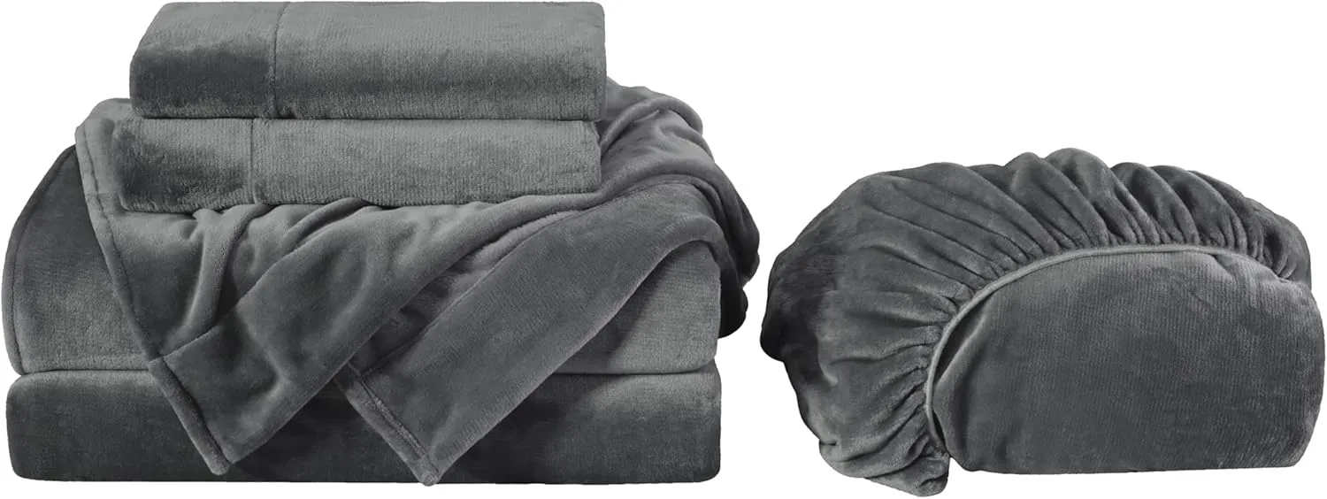 Chezmoi Collection Extra Soft Fleece Sheet Set Queen, Microplush Non-Pilling Velvety Bed Sheet, Deep Pocket - Lightweight All Season Warmth, Queen, Gray