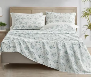 Chezmoi Collection Gigi 4-Piece Floral Cotton Sheet Set King- Elegant Blue Ivory White Floral Printed 100% Cotton Bed Sheets