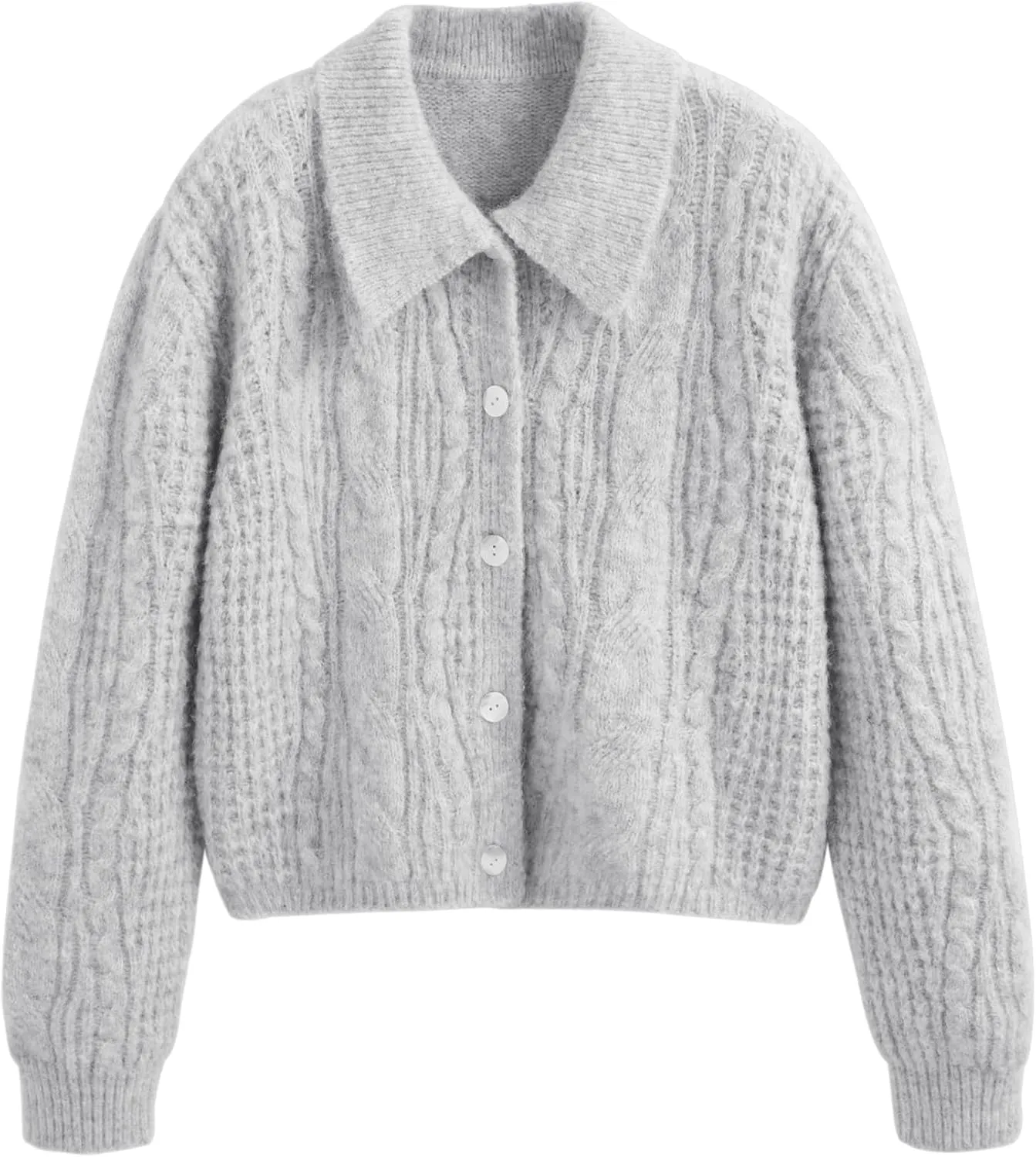 CIDER Cardigan Sweater for Women Collared Button Down Chunky Wool-Blend Crop Cute Knitted Tops