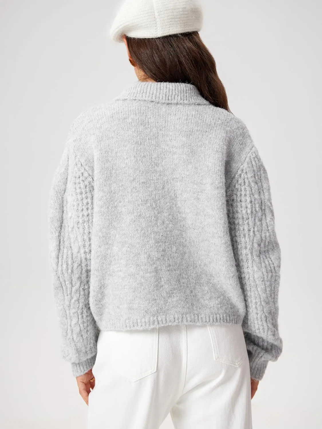 CIDER Cardigan Sweater for Women Collared Button Down Chunky Wool-Blend Crop Cute Knitted Tops