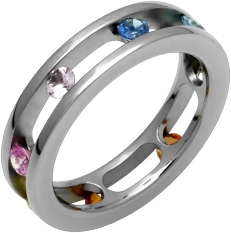Cielo 5mm Wide Comfort fit Colored Sapphire Titanium Eternity Wedding Band (4.75)
