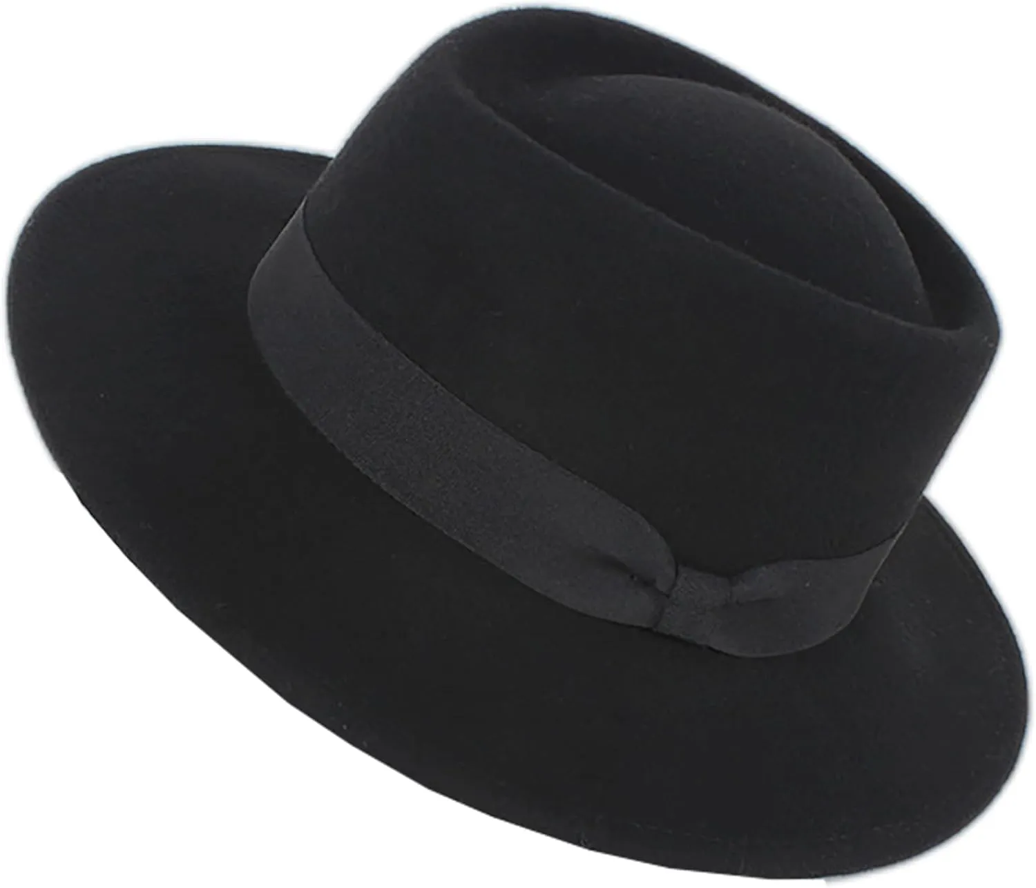 Classic Flat Top Fedora for Women - Mens Bowknot Porkpie Felt Boater Hat (Size: S-M)