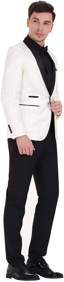 Cloudstyle Mens 2 Piece Floral Jacquard Dress Suit Set 1 Button Print Dinner Jacket Pants