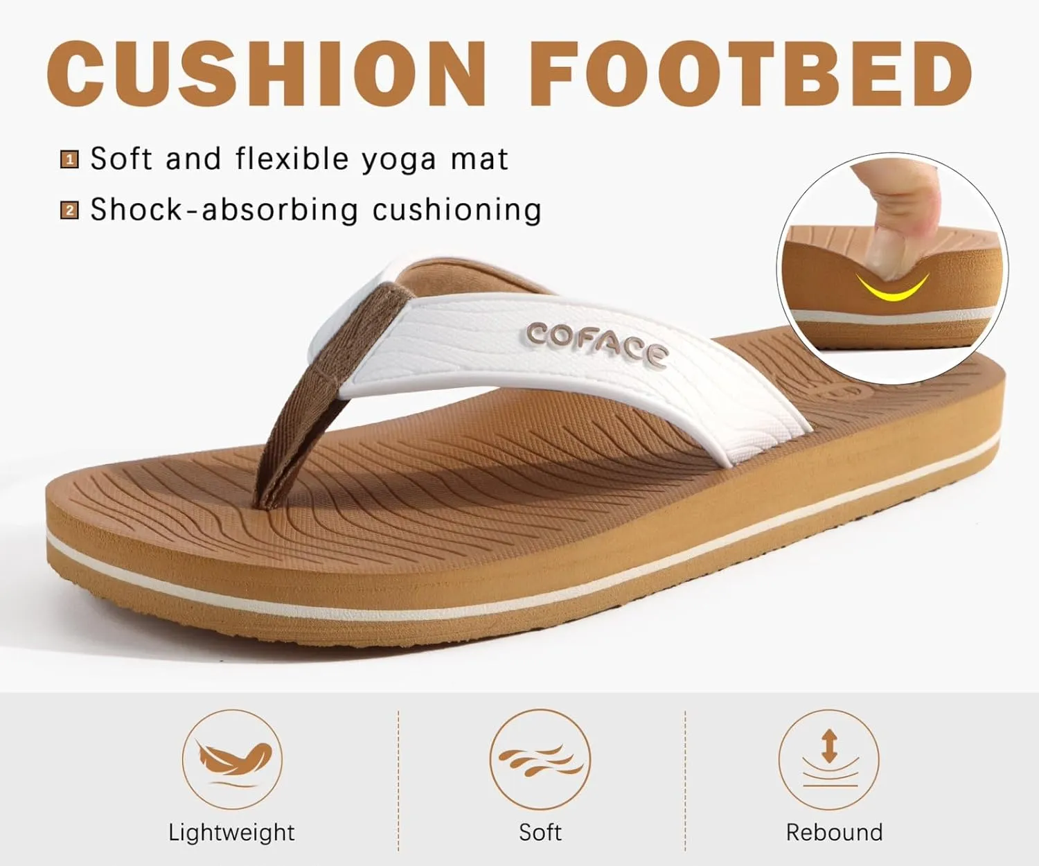COFACE Men's Flip Flops Comfortable Yoga Mat Cushion Thong Sandals with Arch Support Casual Summer Beach Slides For Man, Size 7~15