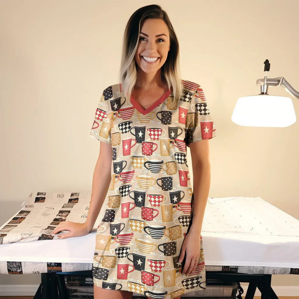 Coffee Shineful V-neck Cozy Cups Nightshirts