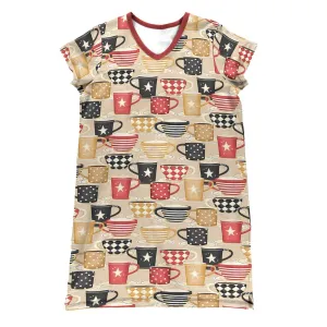 Coffee Shineful V-neck Cozy Cups Nightshirts