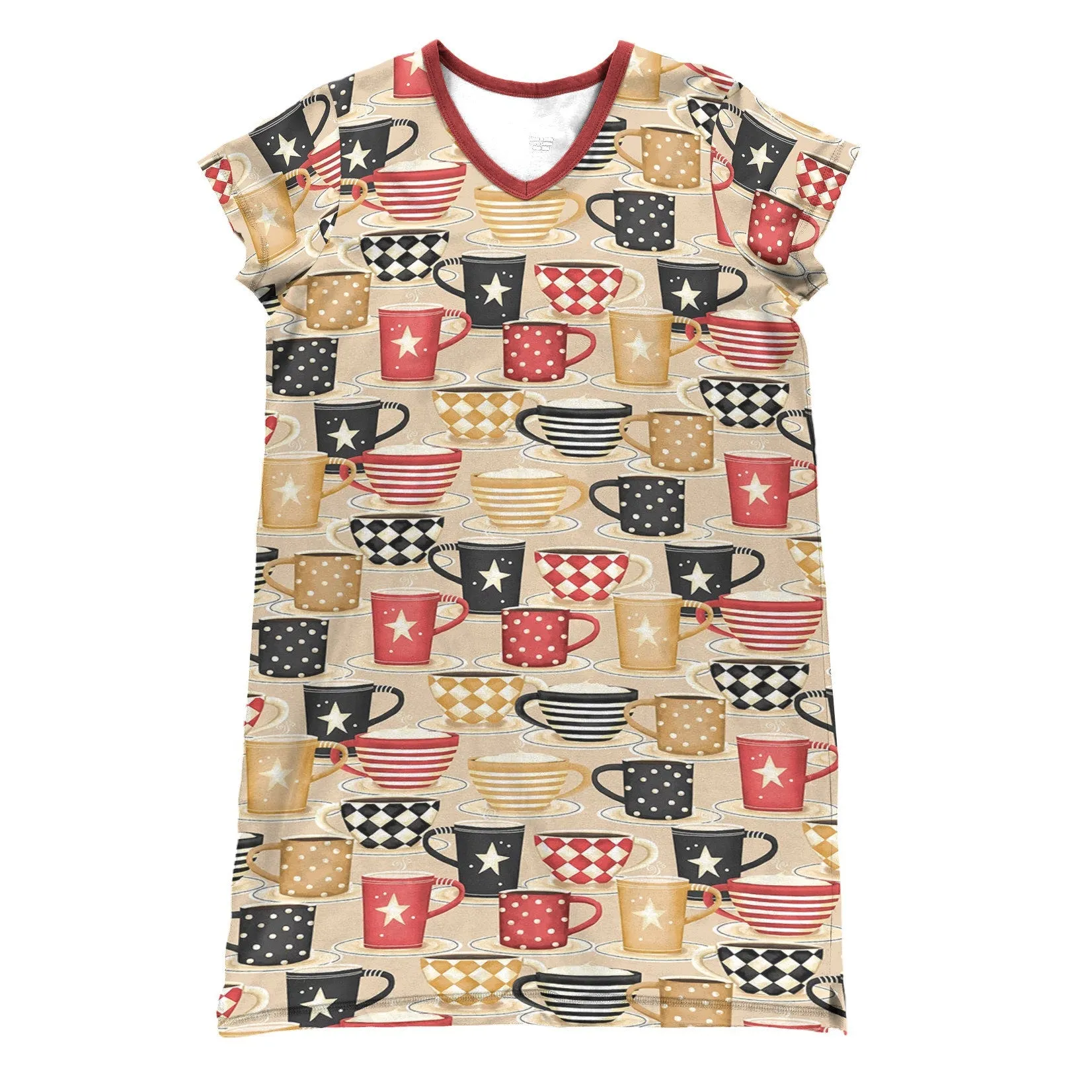 Coffee Shineful V-neck Cozy Cups Nightshirts