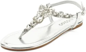 Colgo Women's T-Strap Flat Sandals, Elegant Glitter Rhinestone Thong Dress Shoes, Comfortable Wedding Sandals for Summer Beach Parties