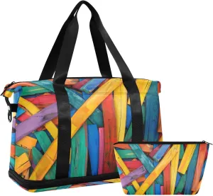 Colorful Craft Sticks Duffel Bag Lightweight Carry On Gym Bags for Travel and Weekends, Versatile Overnight Bag with Shoe Compartment