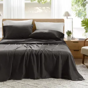 Comfort Spaces 100% Cotton Sheets King, Breathable & Ultra Soft Cotton Sheets, Naturally Cool Cotton Bed Sheets with 14" Elastic Pocket Fits up to 16" Mattress, All Season Sheet Set, Black 4 Piece