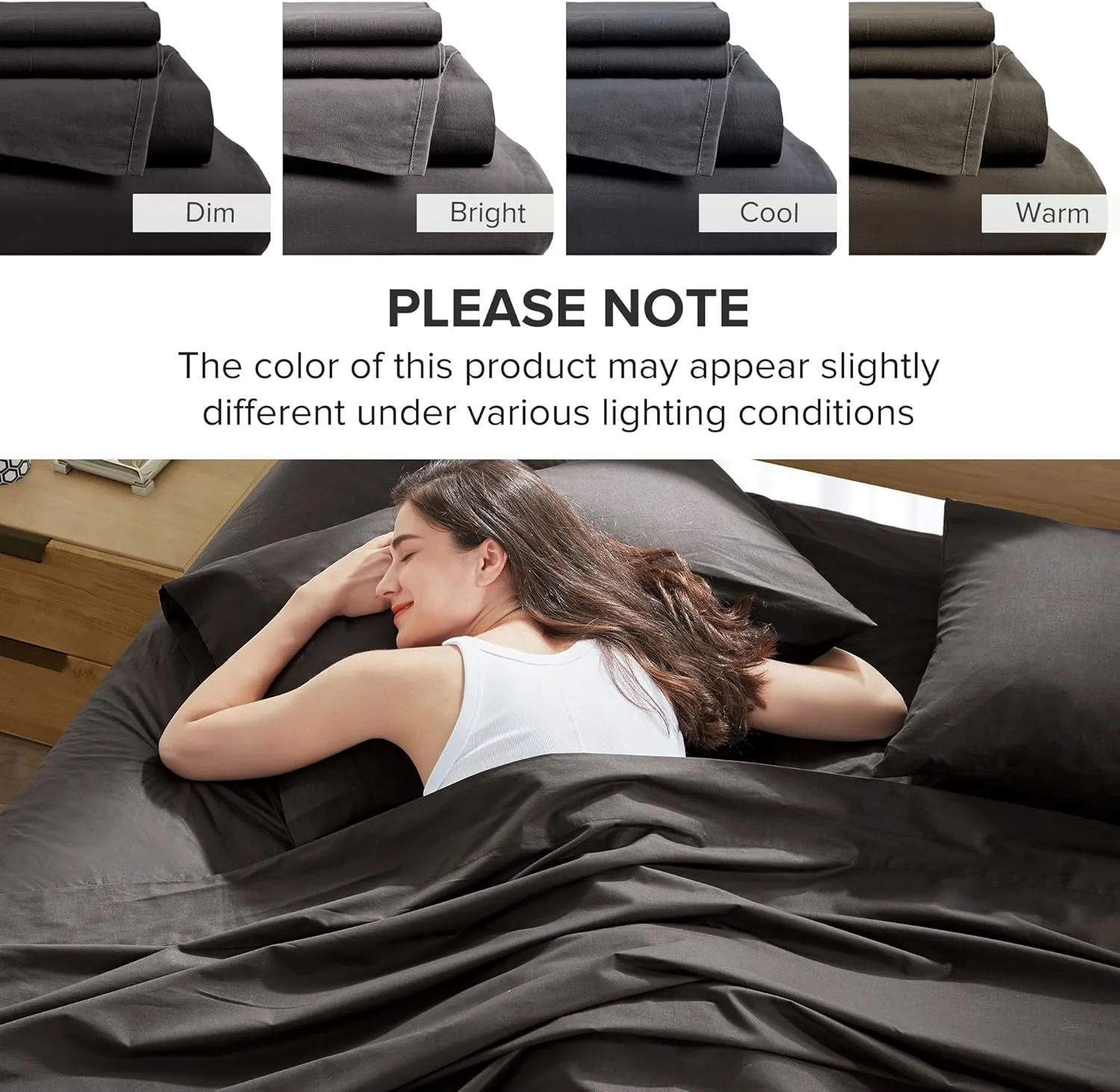 Comfort Spaces 100% Cotton Sheets King, Breathable & Ultra Soft Cotton Sheets, Naturally Cool Cotton Bed Sheets with 14" Elastic Pocket Fits up to 16" Mattress, All Season Sheet Set, Black 4 Piece