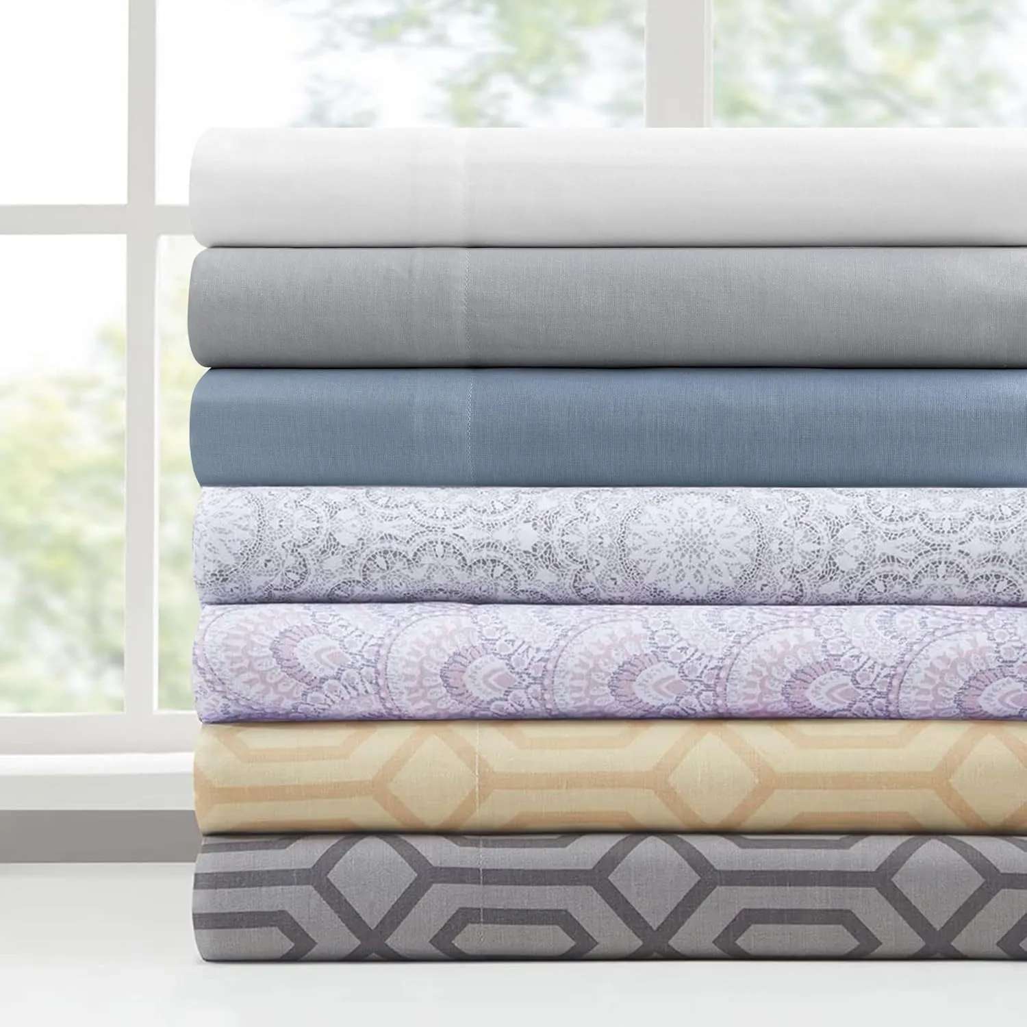 Comfort Spaces 100% Cotton Sheets King, Breathable, Naturally Cool Cotton Sheets, Soft Cotton Bed Sheets with 14" Elastic Pocket Fits up to 16" Mattress, All Seasons Sheet Set, Adelia Gray 4 Piece