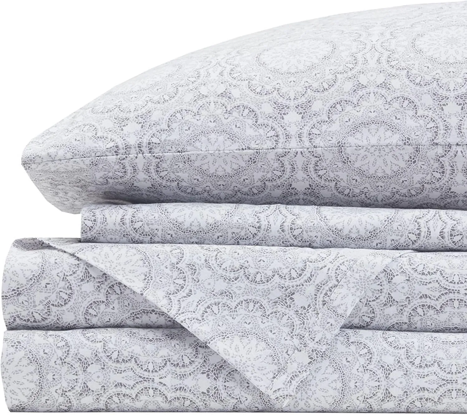 Comfort Spaces 100% Cotton Sheets King, Breathable, Naturally Cool Cotton Sheets, Soft Cotton Bed Sheets with 14" Elastic Pocket Fits up to 16" Mattress, All Seasons Sheet Set, Adelia Gray 4 Piece