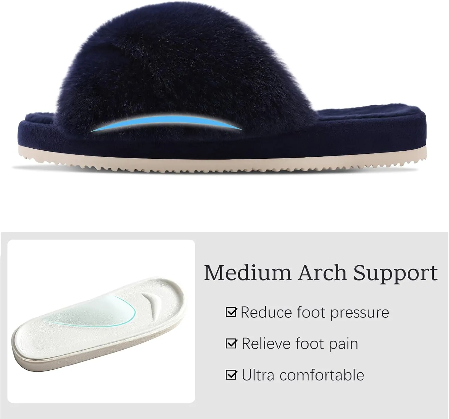 Comwarm Women's Cross Band Fuzzy Slippers Fluffy Open Toe House Slippers Cozy Plush Bedroom Shoes Indoor Outdoor