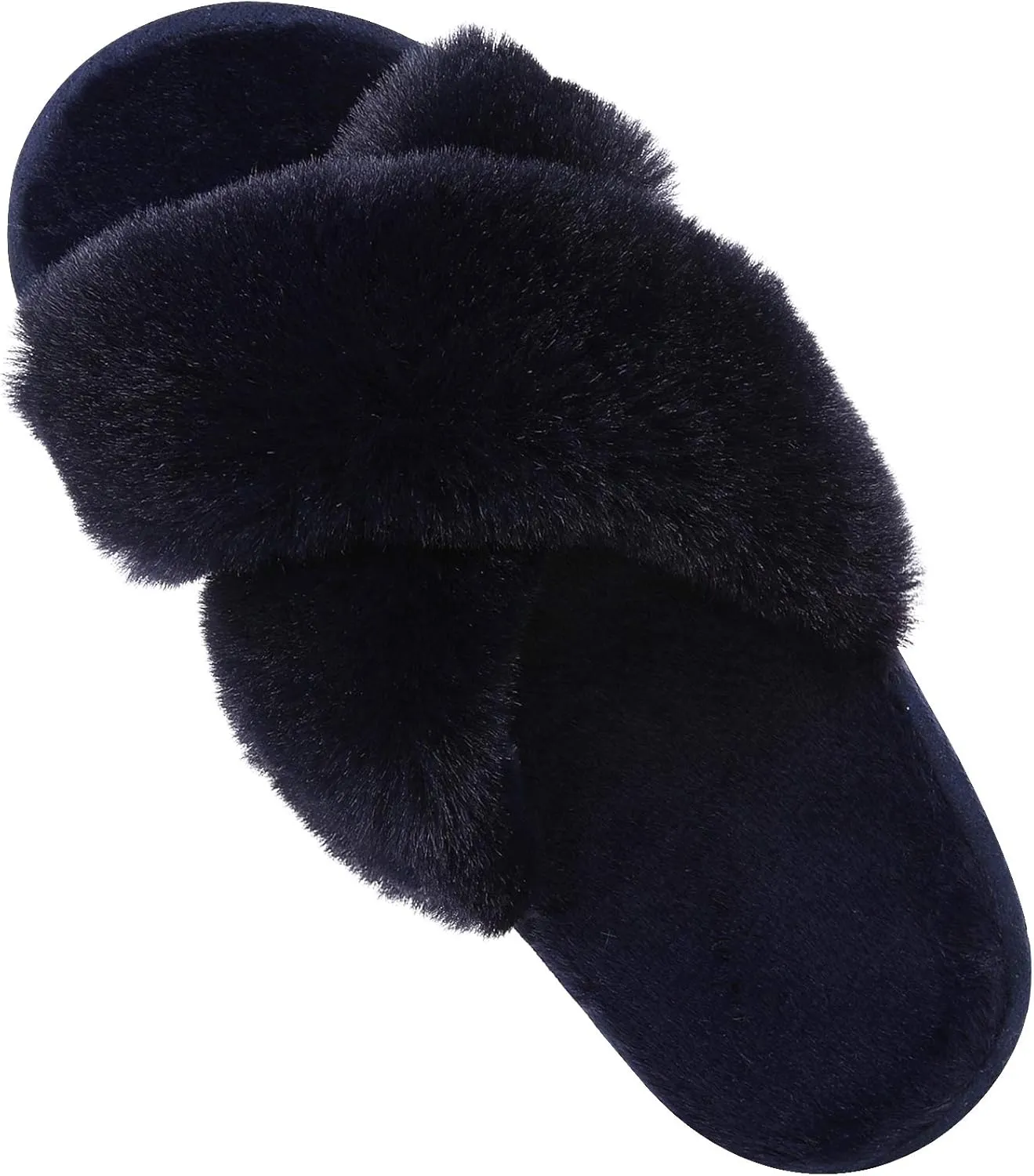 Comwarm Women's Cross Band Fuzzy Slippers Fluffy Open Toe House Slippers Cozy Plush Bedroom Shoes Indoor Outdoor
