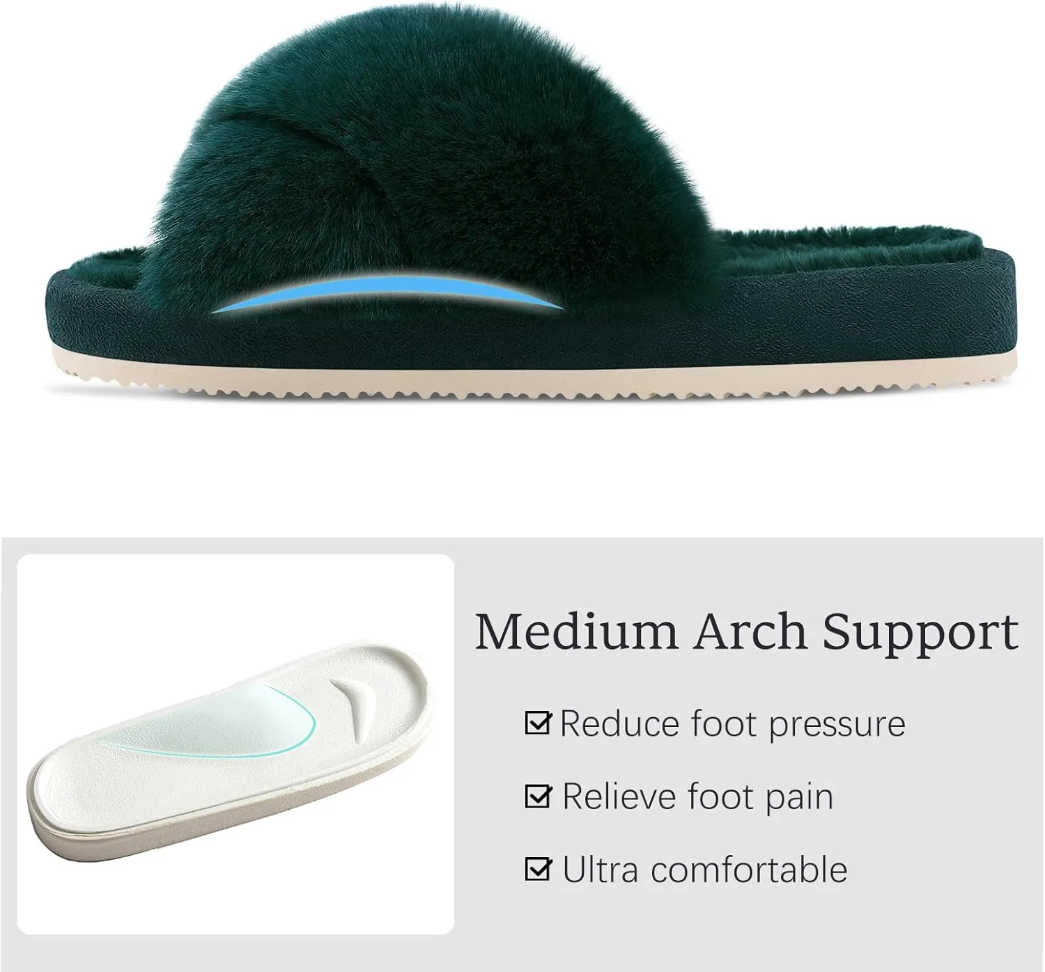 Comwarm Women's Cross Band Fuzzy Slippers Fluffy Open Toe House Slippers Cozy Plush Bedroom Shoes Indoor Outdoor