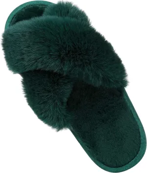 Comwarm Women's Cross Band Fuzzy Slippers Fluffy Open Toe House Slippers Cozy Plush Bedroom Shoes Indoor Outdoor