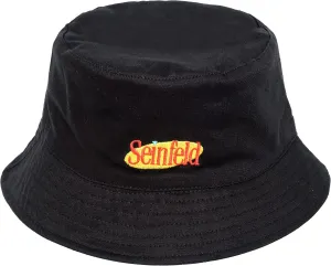 Concept One Seinfeld Logo Bucket Hat, Packable Travel Hat, Wide Brim Summer Hat, Reversible, Black and White