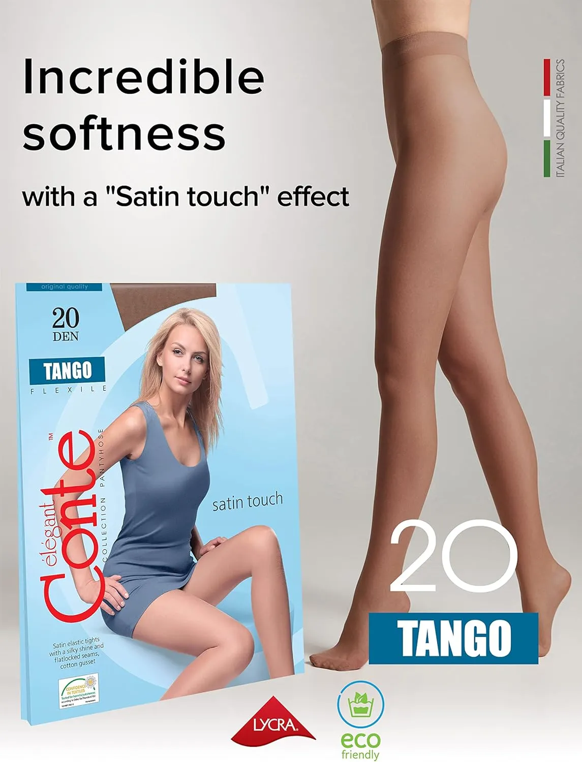 Conte Tights Sheer to Waist Pantyhose with Satin Silky Touch Effect, Tango 20 Den