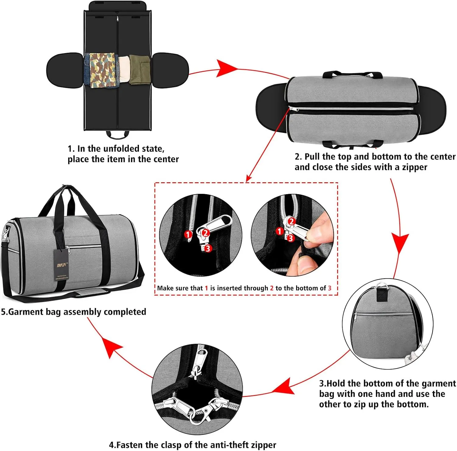 Convertible Garment Duffel Bags for Travel - Carry on Garment Bag with Toiletry Bag Shoe Pouches Travel Duffel Bag 2 in 1 Hanging Suit Bag Large Weekender Bag for Men Women