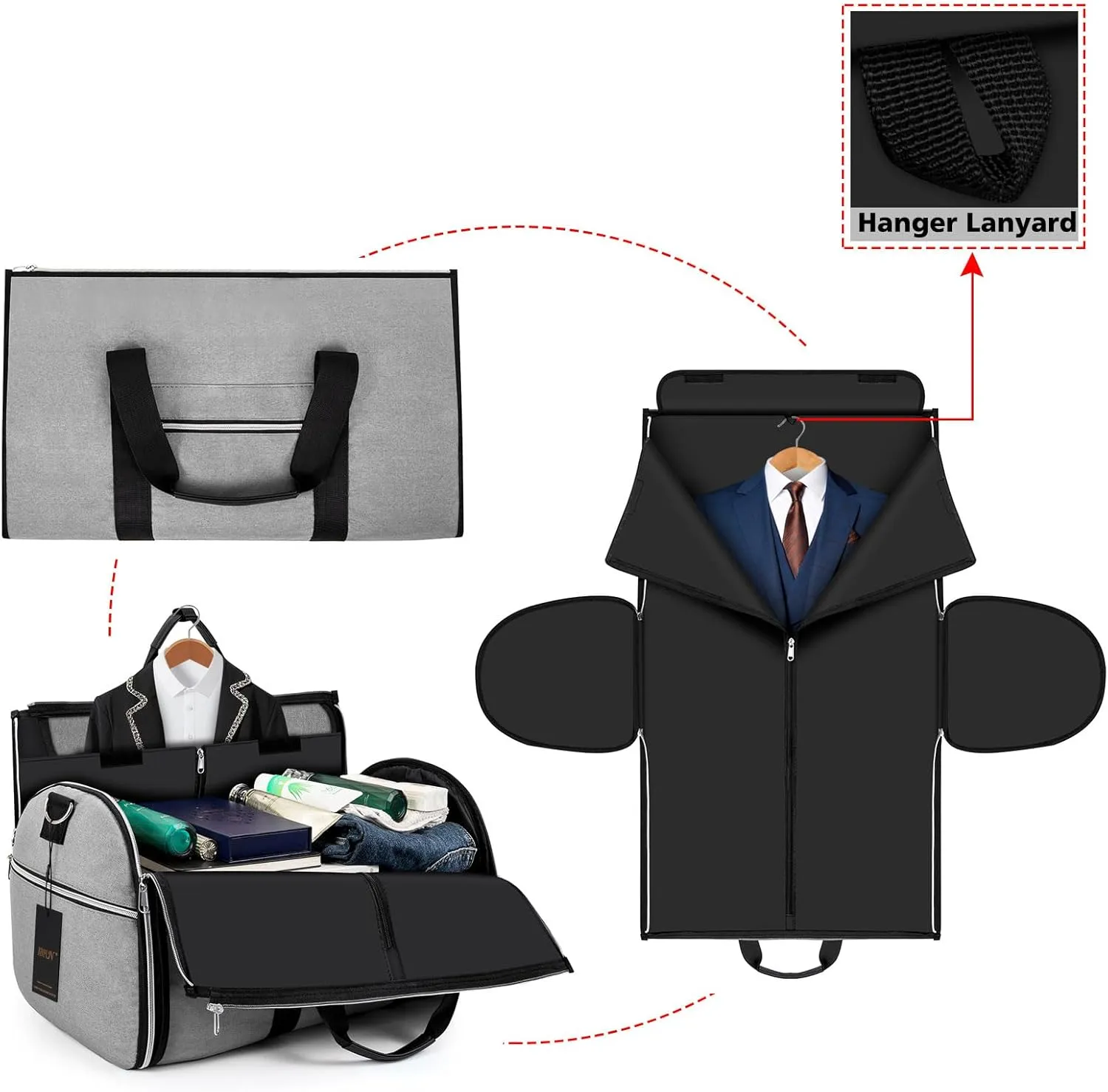 Convertible Garment Duffel Bags for Travel - Carry on Garment Bag with Toiletry Bag Shoe Pouches Travel Duffel Bag 2 in 1 Hanging Suit Bag Large Weekender Bag for Men Women