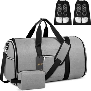Convertible Garment Duffel Bags for Travel - Carry on Garment Bag with Toiletry Bag Shoe Pouches Travel Duffel Bag 2 in 1 Hanging Suit Bag Large Weekender Bag for Men Women