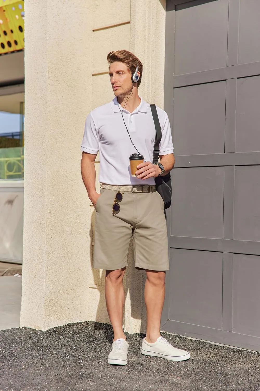 COOFANDY Mens Casual Shorts Cotton Flat Front Shorts Chino Drawstring Shorts with Pocket