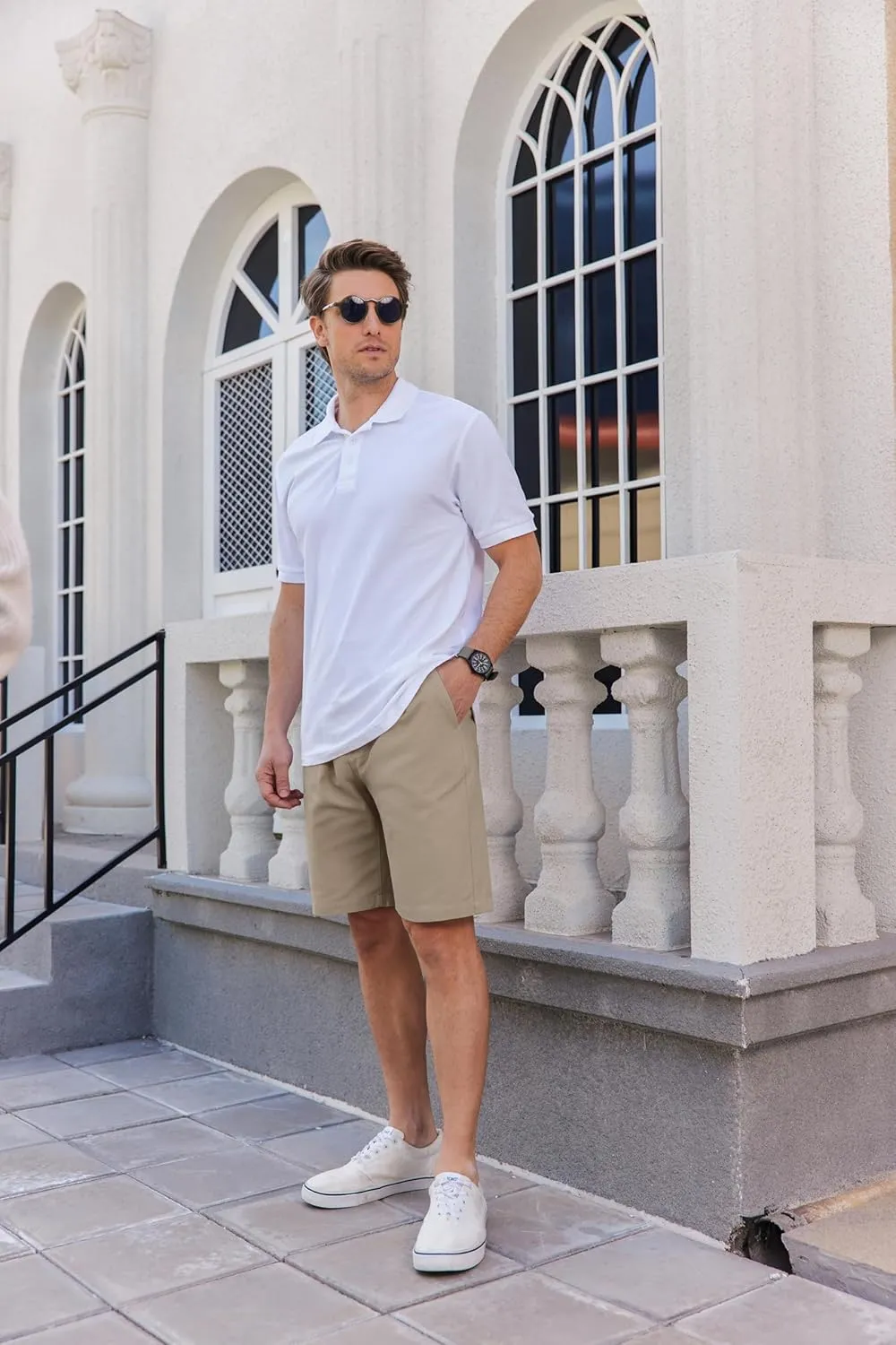 COOFANDY Mens Casual Shorts Cotton Flat Front Shorts Chino Drawstring Shorts with Pocket