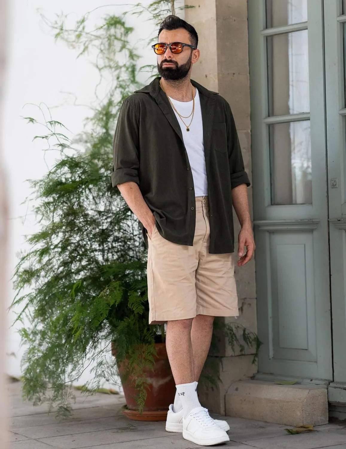 COOFANDY Mens Casual Shorts Cotton Flat Front Shorts Chino Drawstring Shorts with Pocket