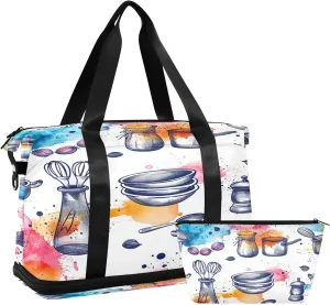 Cooking Baking Pattern Duffel Bag Lightweight Carry On Gym Bags for Travel and Weekends, Versatile Overnight Bag with Shoe Compartment