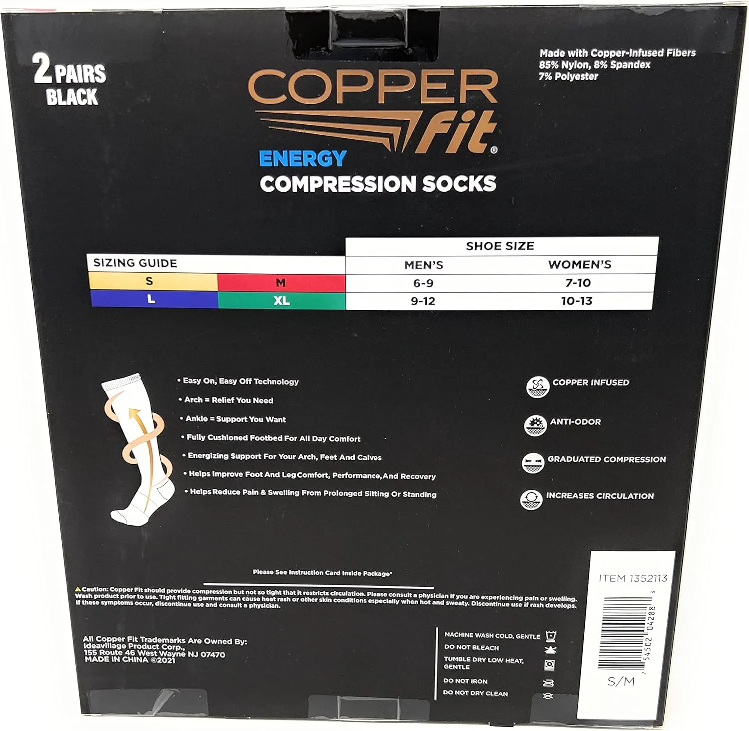Copper Fit Unisex Compression Sock, Choose Size and Quantity