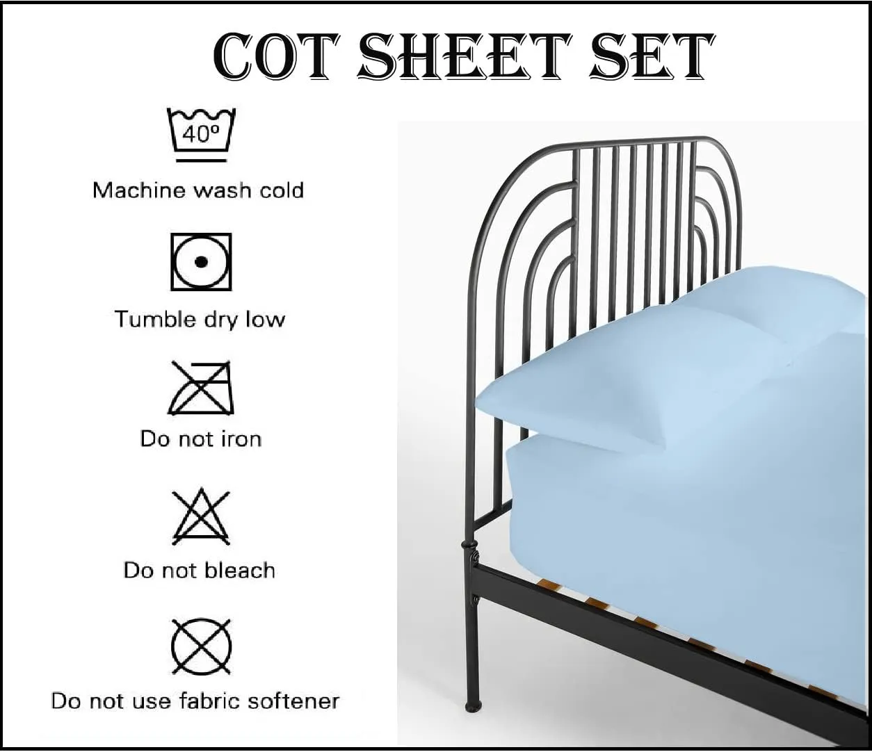 Cottington Lane Cot Size 30 x 75 Sheet Set, Hotel Quality 100% Cotton 4 Piece Bunk Bed Sheets, Perfect for Narrow Twin, Camp Bunk,Trifold Mattress, Guest Bed Replacement, Light Blue Solid