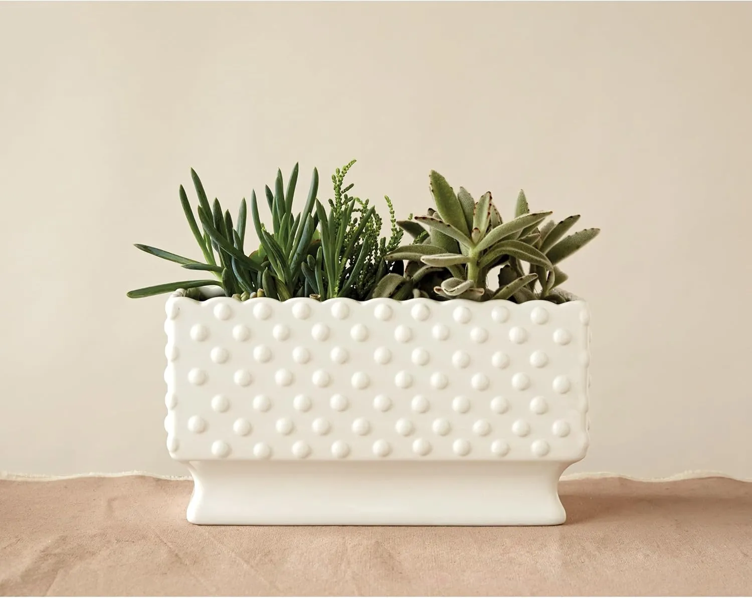 Creative Co-Op White Hobnail Rectangle Ceramic Planter