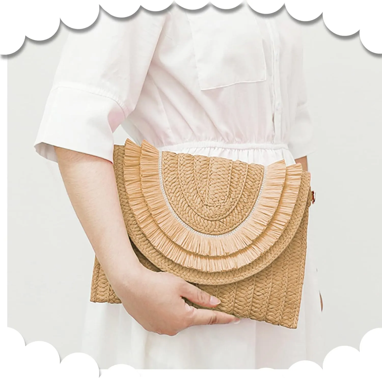 Crossbody Bags for Women, Straw Clutch Purses, Bohemian Handmade Woven Envelope Package, Tassel Handbags for Women