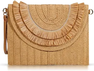 Crossbody Bags for Women, Straw Clutch Purses, Bohemian Handmade Woven Envelope Package, Tassel Handbags for Women