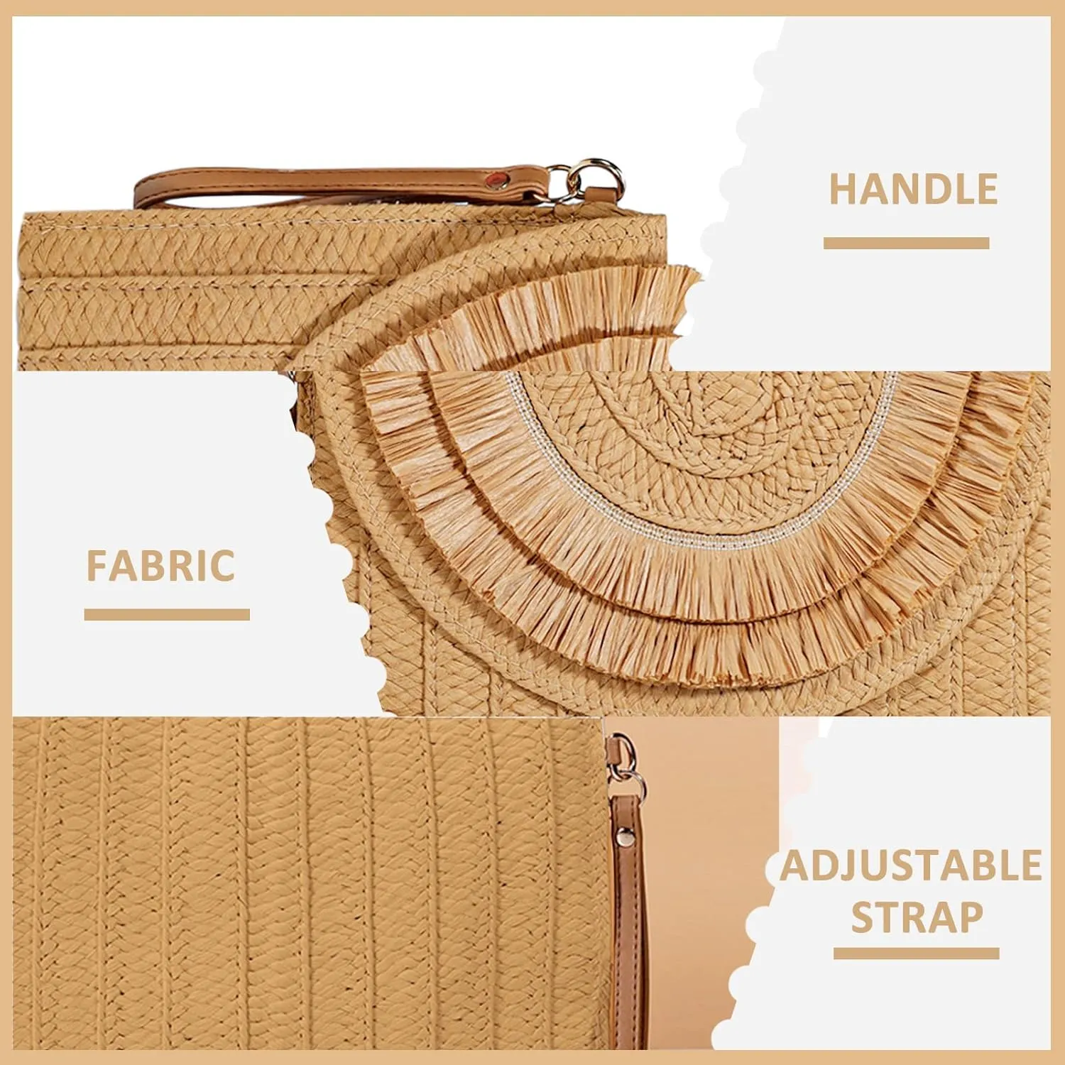 Crossbody Bags for Women, Straw Clutch Purses, Bohemian Handmade Woven Envelope Package, Tassel Handbags for Women