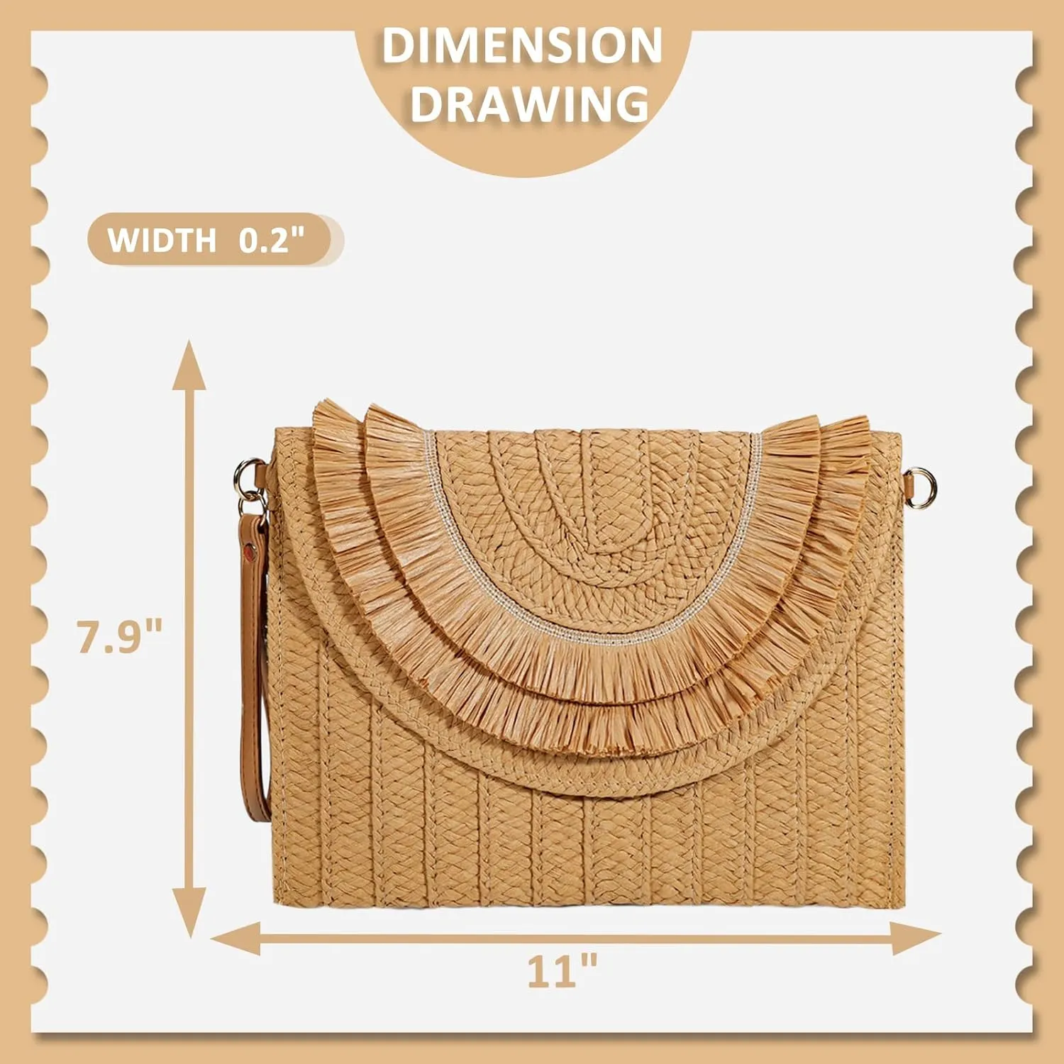 Crossbody Bags for Women, Straw Clutch Purses, Bohemian Handmade Woven Envelope Package, Tassel Handbags for Women