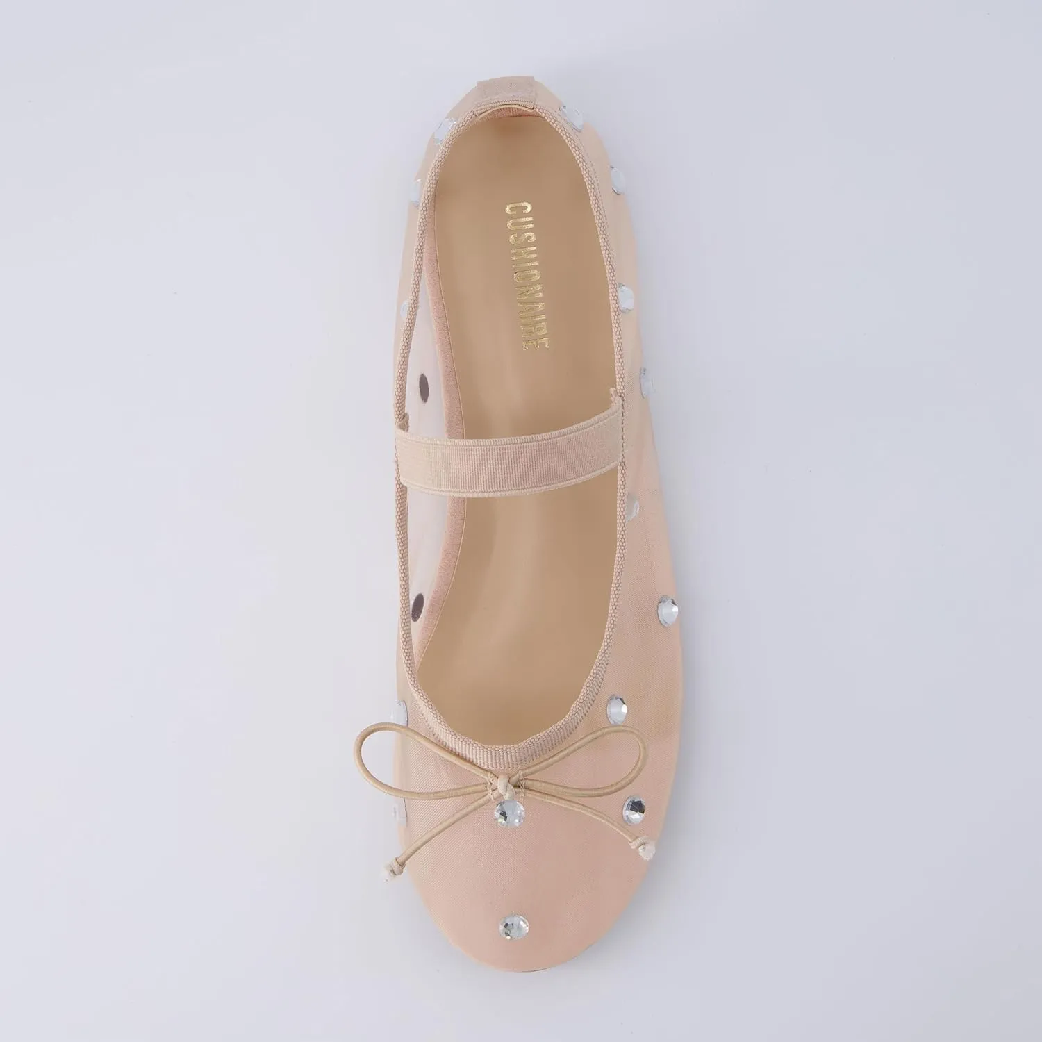 CUSHIONAIRE Women's Elegant Rhinestone mesh Bow Flat with  Memory Foam and Wide Widths Available
